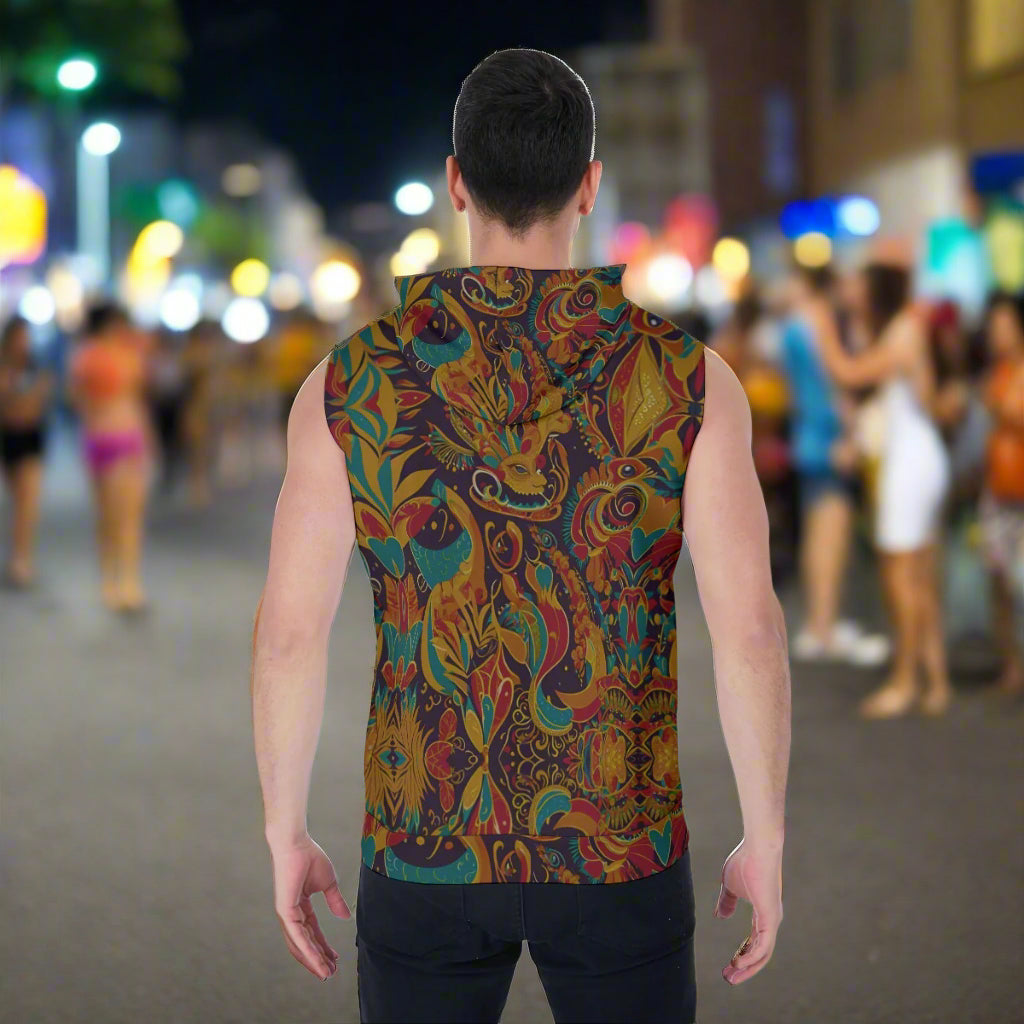 PGP Holiday Carnaval Men's Zipper-Up Sleeveless Hoodie – Athletic Slim Fit for Ultimate Comfort