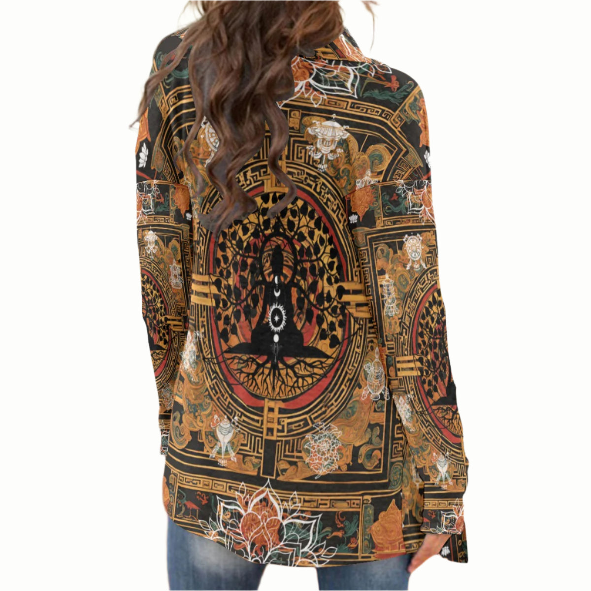 PGP Holiday Tibetan Losar-Inspired Shawl Collar Cardigan – Soft Mid-Length Jersey Knit