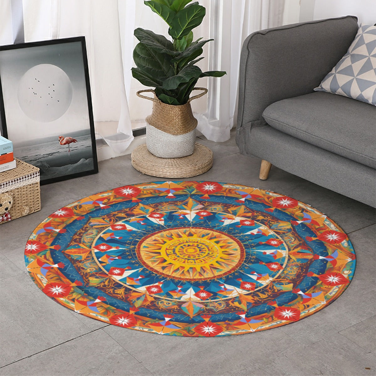Makar Sankranti Celebration Rangoli pattern foldable floor mat - Sun & Kites Mandala
