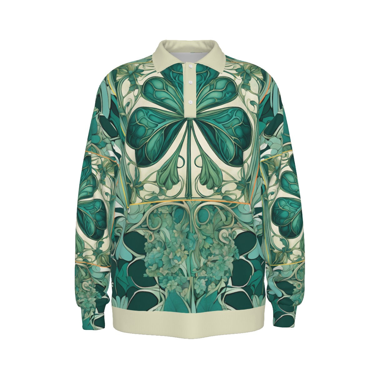 PGP Holiday Nouveau Shamrock Unisex Lapel Collar Sweater – Classic Design, Premium Polyester Knit