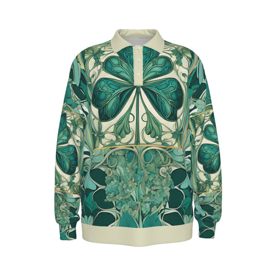 PGP Holiday Nouveau Shamrock Unisex Lapel Collar Sweater – Classic Design, Premium Polyester Knit