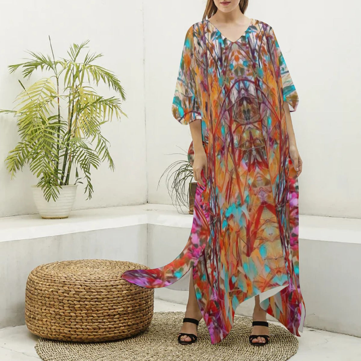 PGP Holiday Lilac Bloom Silky V-neck Kaftan