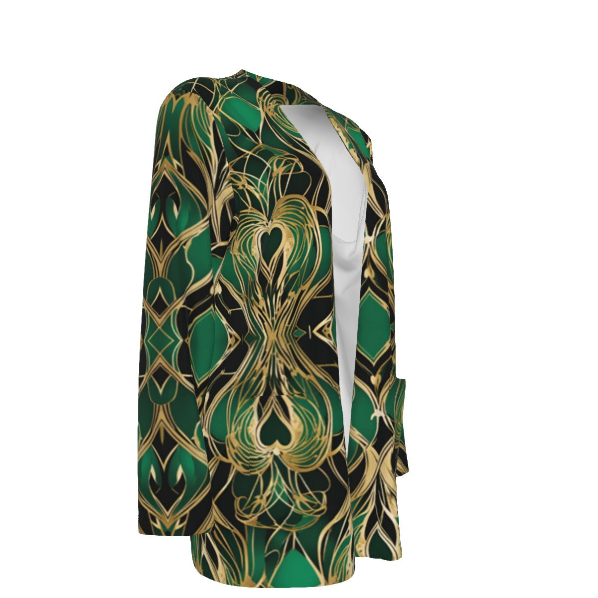 PGP Holiday Eros Époque Shawl Shirt - Emerald & Gold Art Deco Design