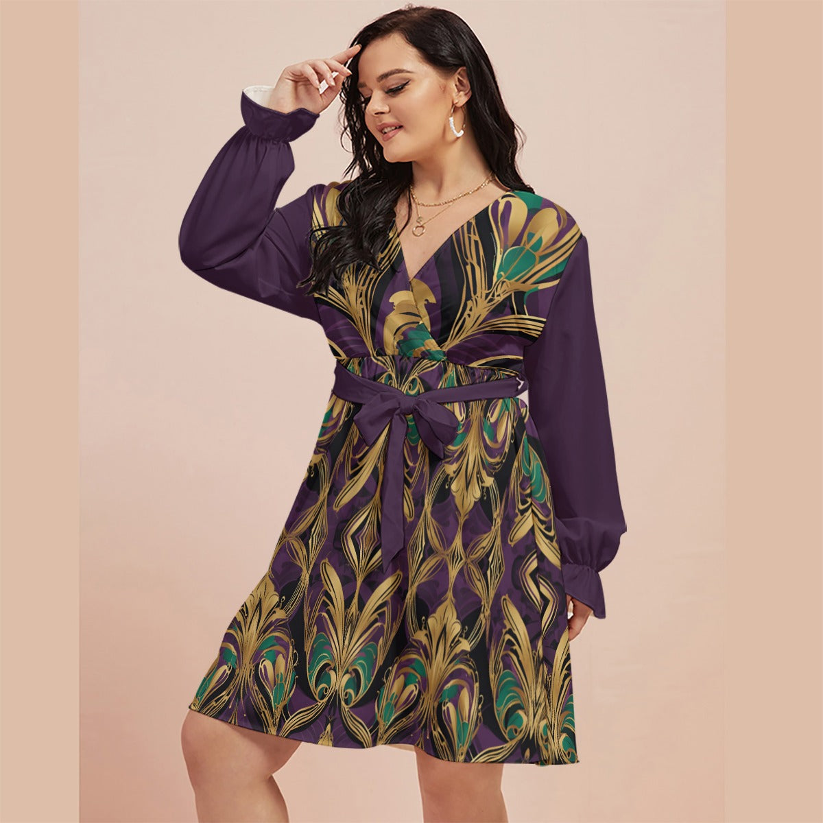 PGP Holiday Mardi Gras Bons Temps Rouler V-Wrap Waistband Dress – Chic & Flattering (Plus Size)