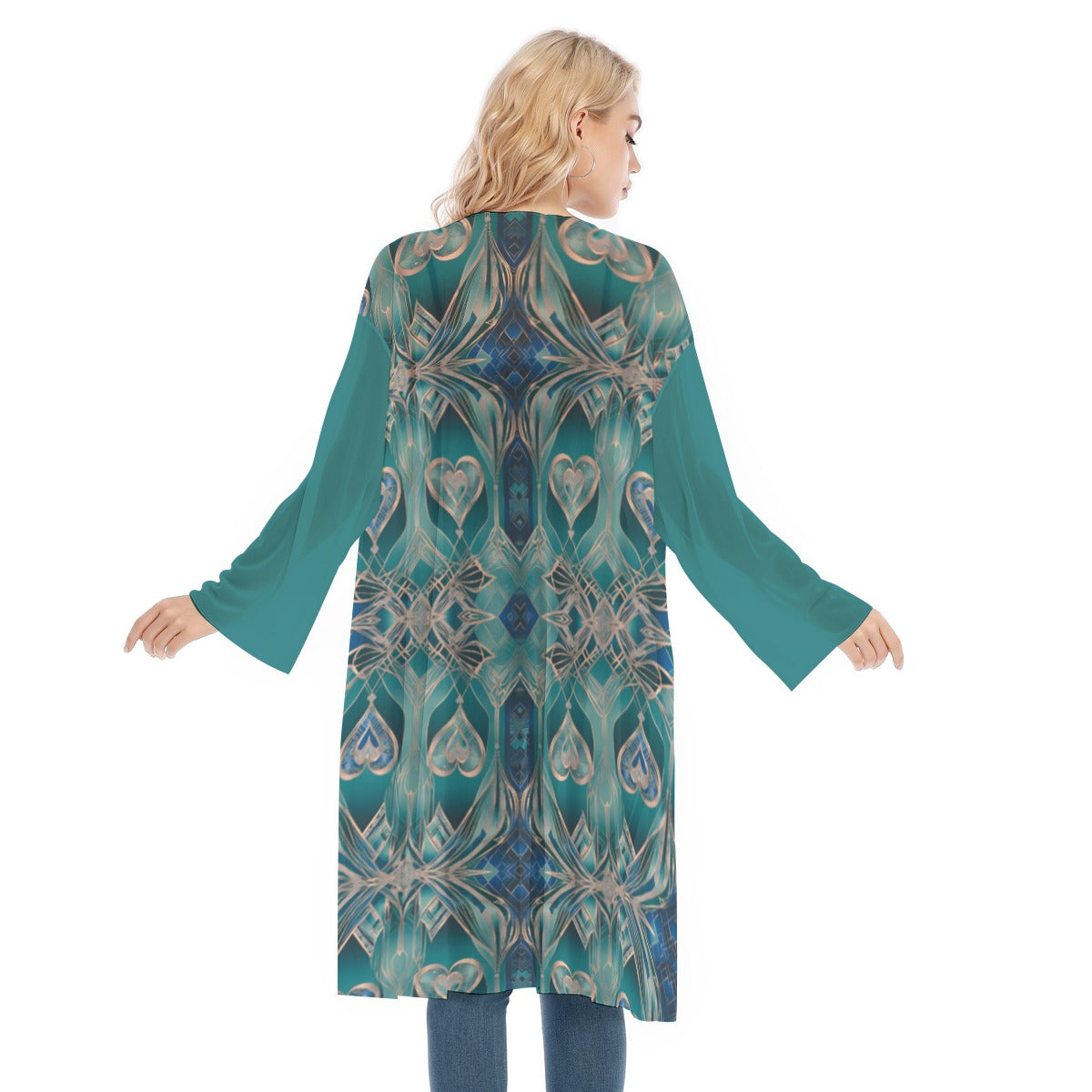 PGP Holiday Eros Époque Mesh Cardigan - Aqua Teal & Gold Art Deco | Valentine's Day Style