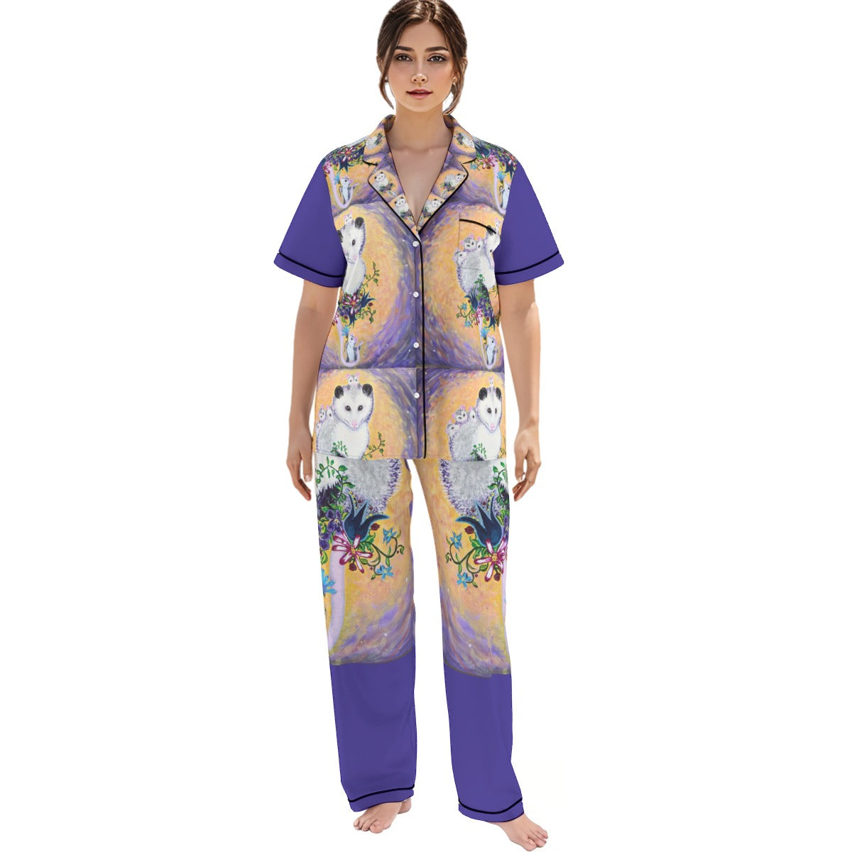 PGP Margeaux Super Mom Satin-Soft Pajama Set with Contrast Piping and Elastic Waist