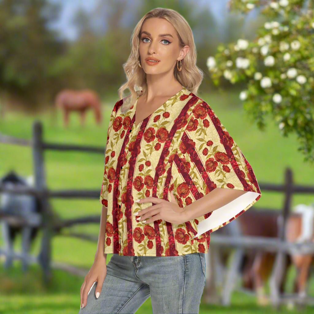 PGP Holiday Wildwood Rose Wing Sleeve Blouse – Elegant & Effortless Style