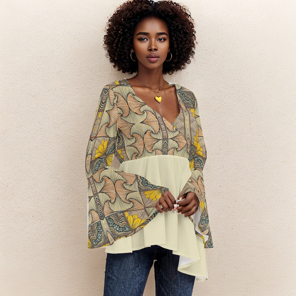 PGP Holiday Melissa Regeneration V-Neck Blouse with Flared Sleeves
