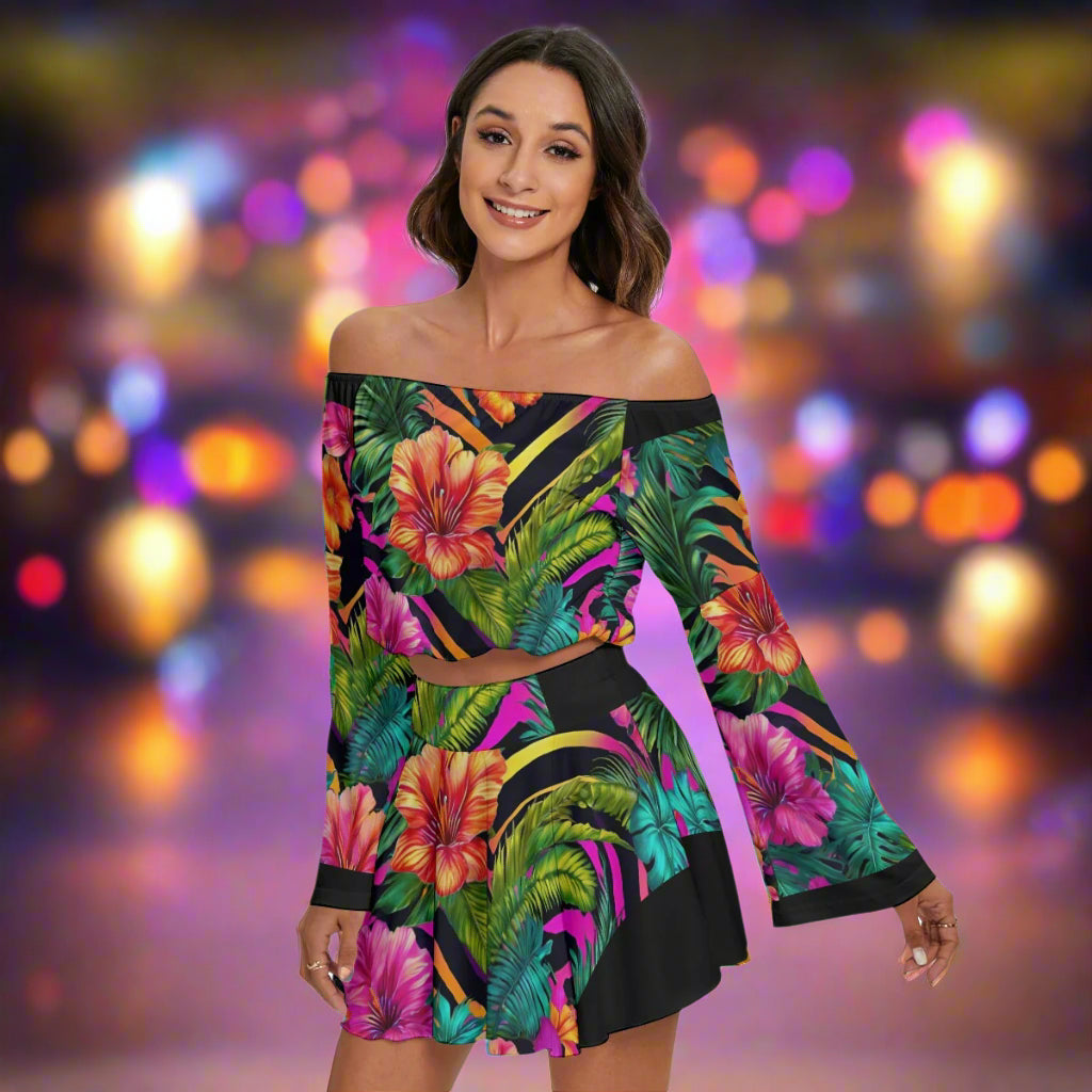 PGP Holiday Fiesta Salvaje Off-Shoulder Top & Skirt Set – Ultra Comfort Bold, Sexy Style for Cinco de Mayo