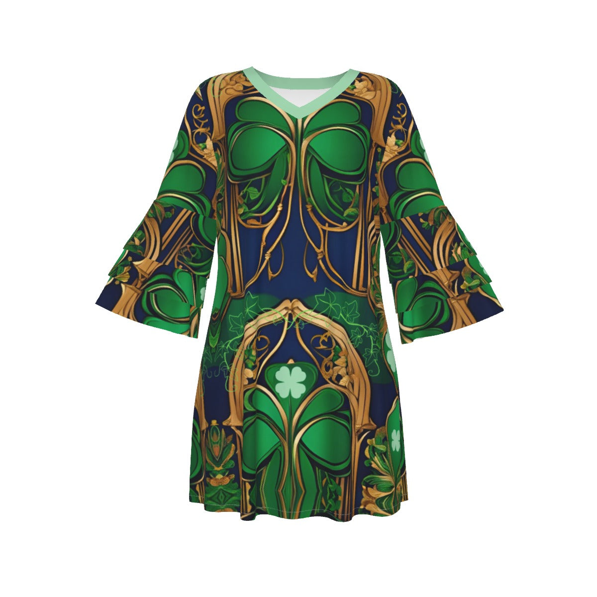 PGP Holiday Cogair Eidhneán Women's Stacked Ruffle Sleeve Dress with V-Neck