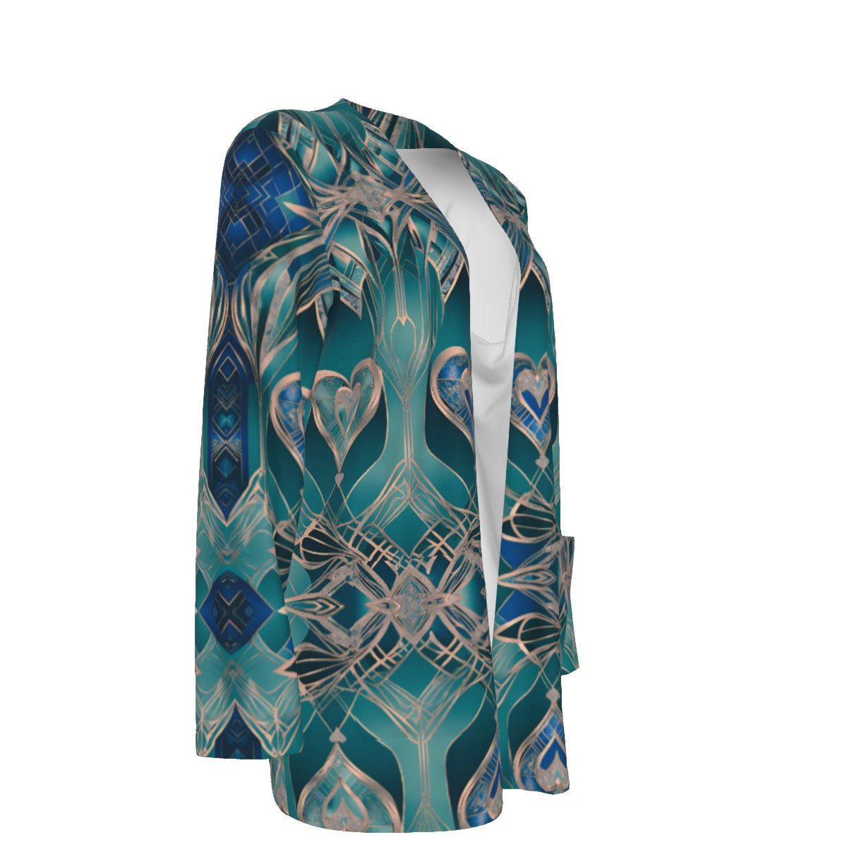 PGP Holiday Eros Époque Pocket Cardigan - Aqua Teal & Gold Art Deco Design