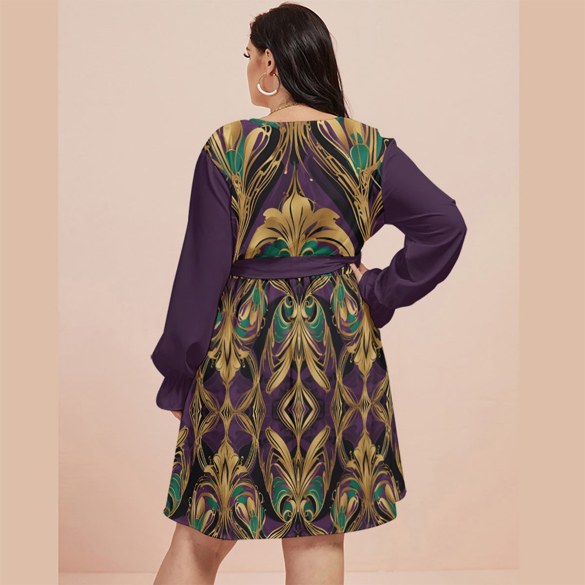PGP Holiday Mardi Gras Bons Temps Rouler V-Wrap Waistband Dress – Chic & Flattering (Plus Size)
