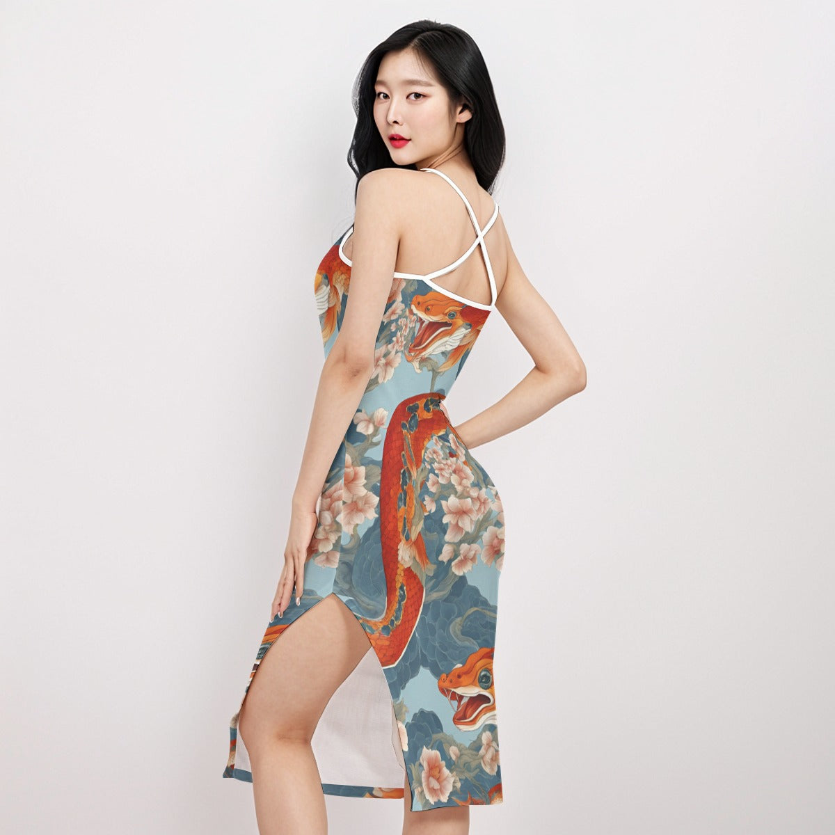 PGP Holiday Women's Back Cross Cami Dress | Blossom Serpent Orange & Blue | Prosperity & Growth