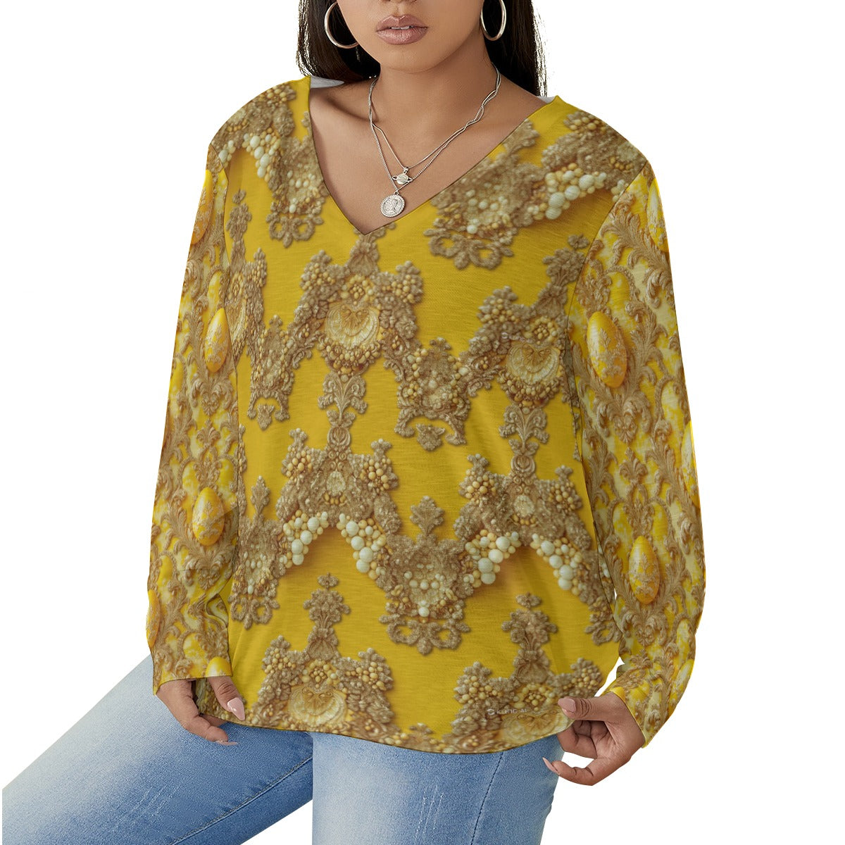 PGP Holiday Buttercream Frosting V-neck T-shirt with Curved Hem (Plus Size)