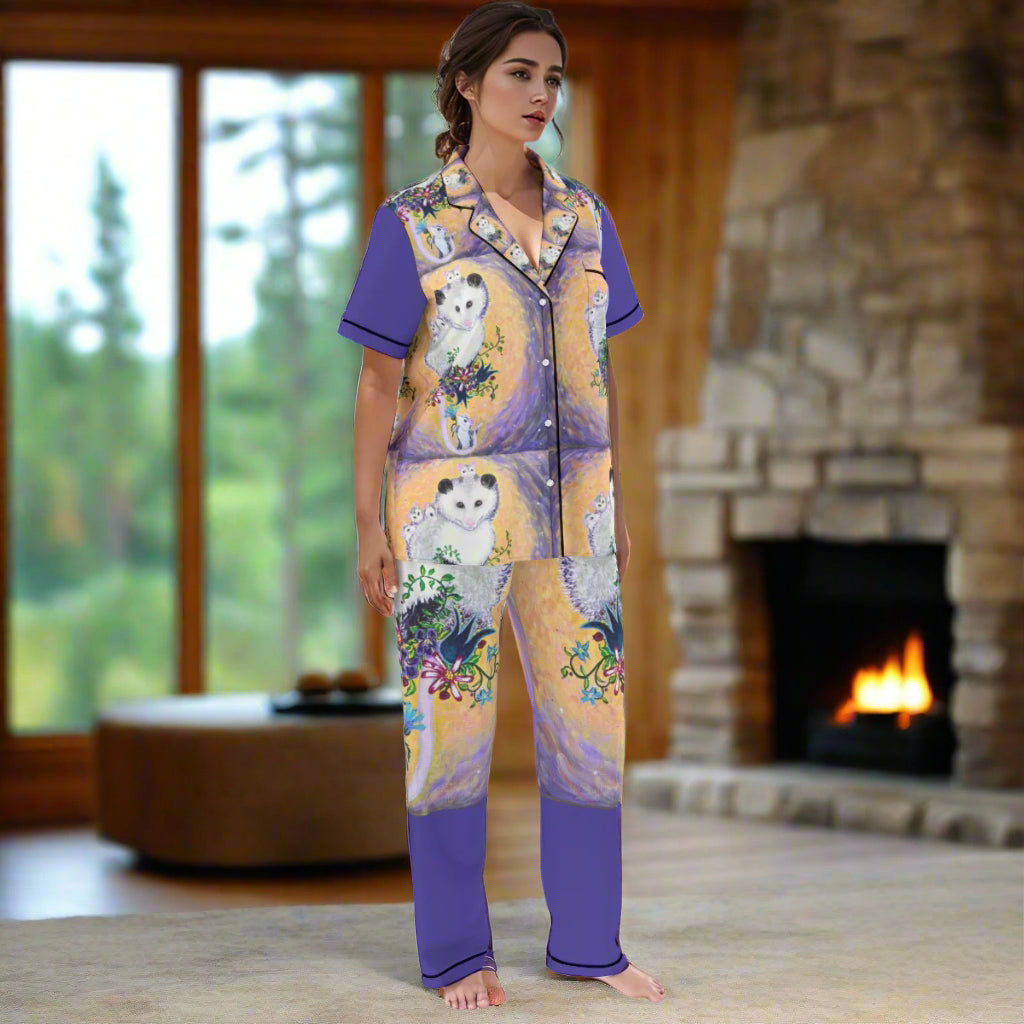PGP Margeaux Super Mom Satin-Soft Pajama Set with Contrast Piping and Elastic Waist
