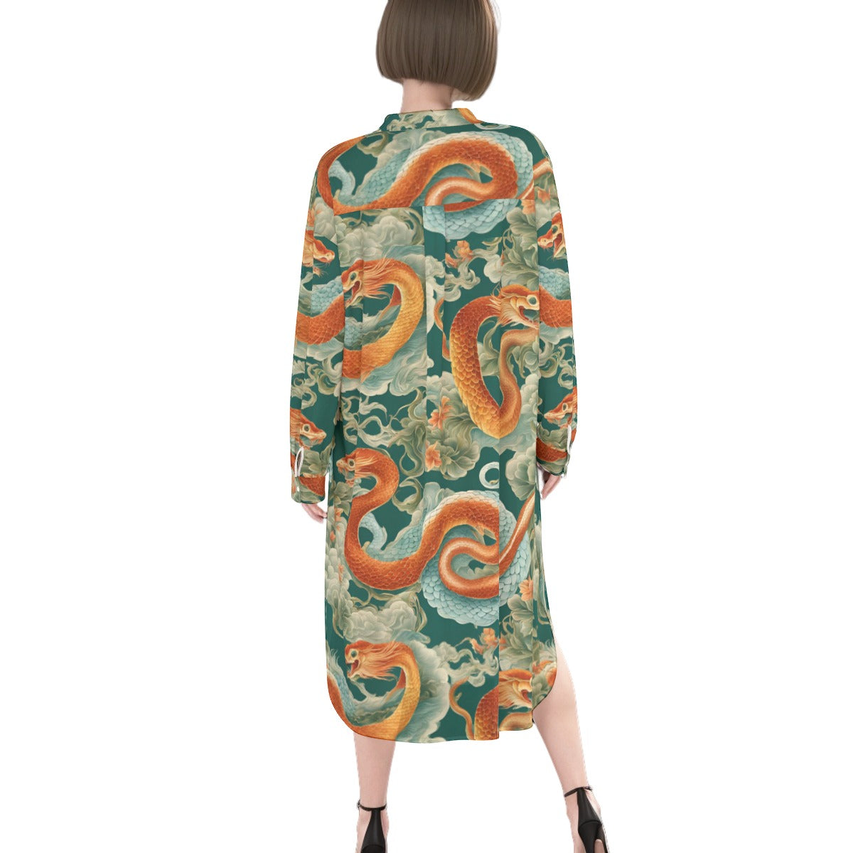 PGP Holiday Women's Rayon Long Shirt Dress | Jade Fortune Green & Aqua | Health, Wealth & Abundance