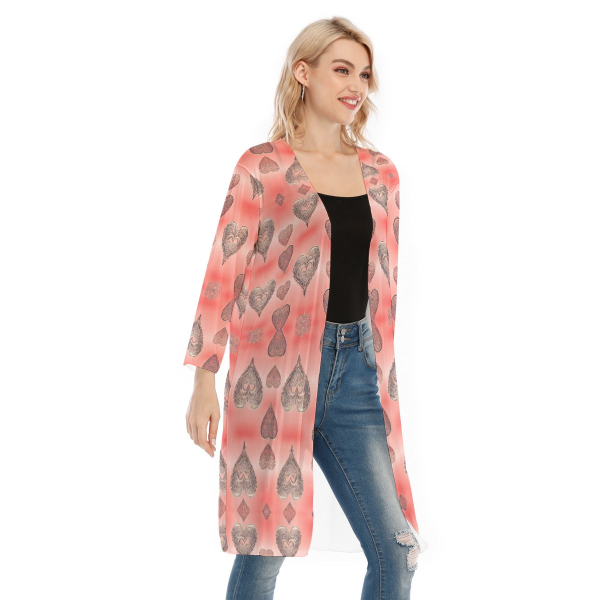 PGP Holiday She Prefers Silver Line - Coral - Designer V-neck Persia Mesh Cardigan