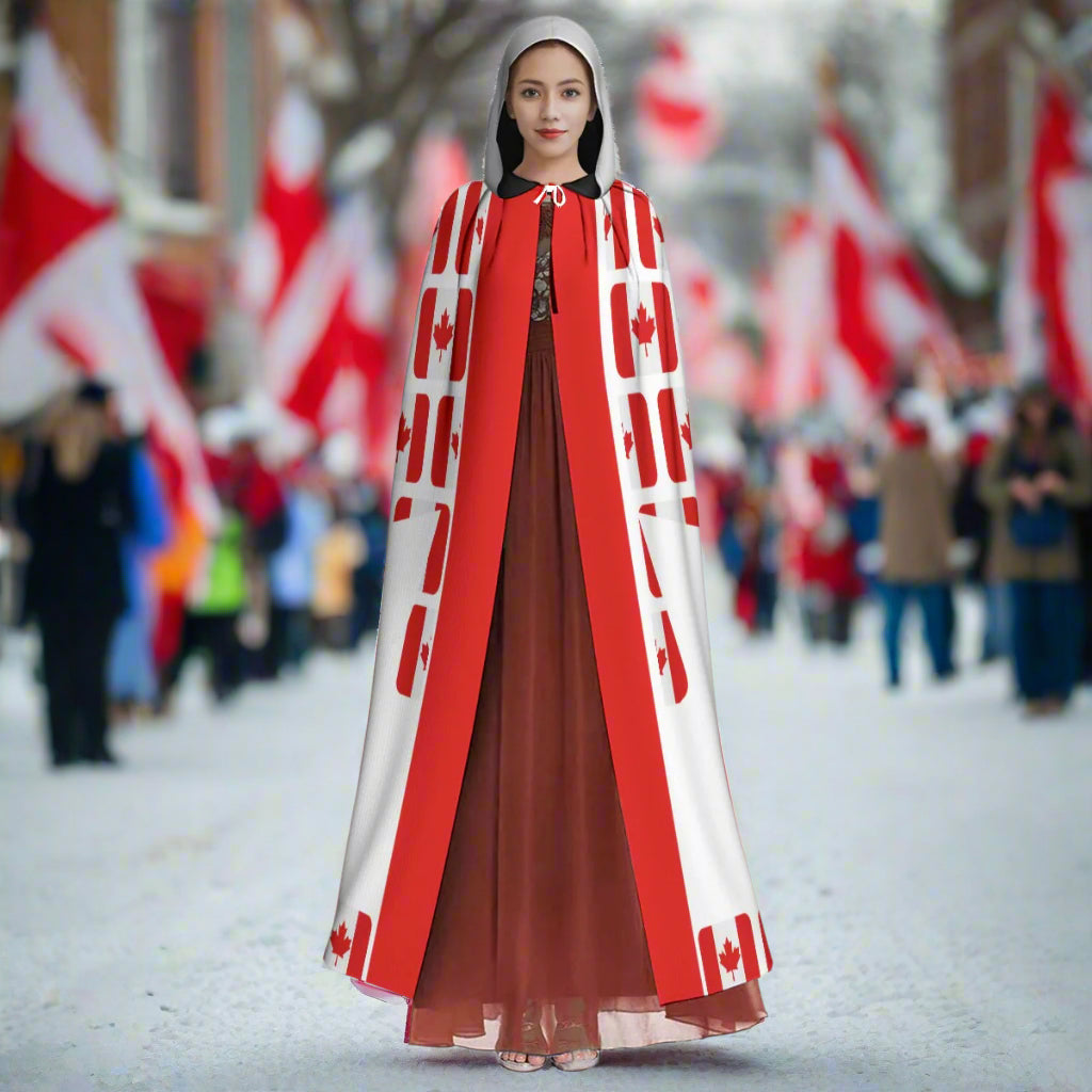 PGP Holiday Canadian Flag Day Unisex Hooded Cloak – Soft Microfiber with Drawstring