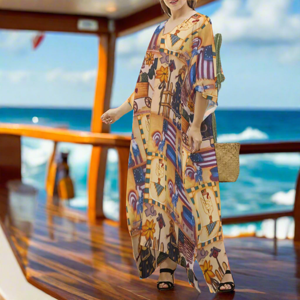 Suzanne Independence Day Light as Silk V-Neck Cruise Kaftan – Multi-Use Resortwear by PGP Holiday