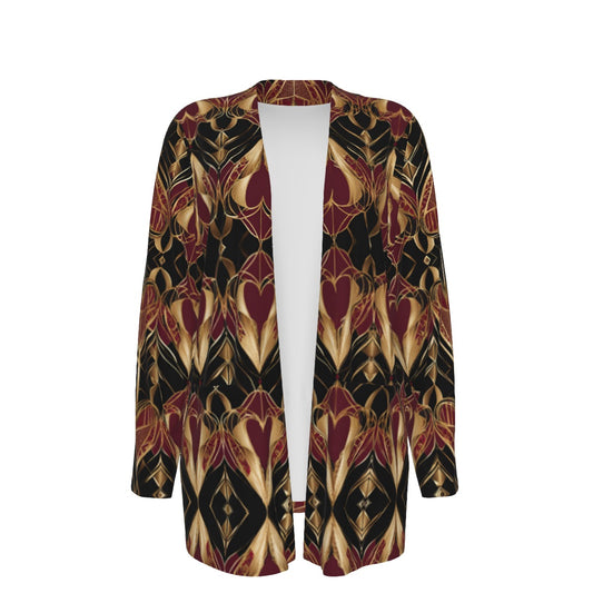 PGP Holiday Eros Époque Pocket Cardigan - Crimson & Gold Art Deco Design