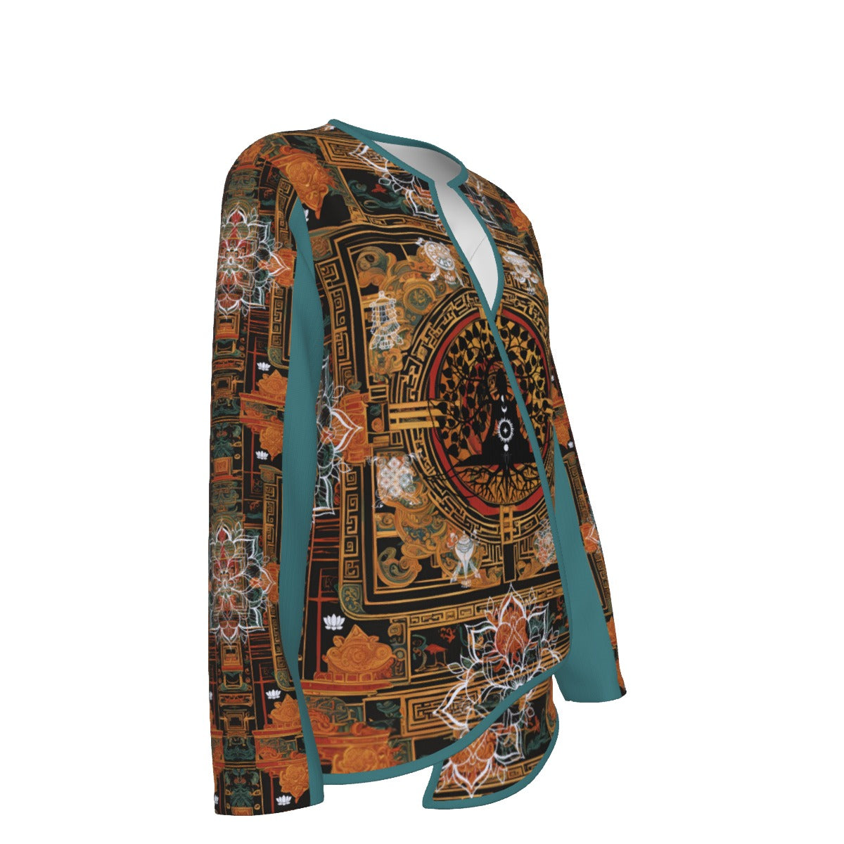 PGP Holiday Tibetan Ember Open Surplice Top – Exotic V-Neck Outerwear - Teal