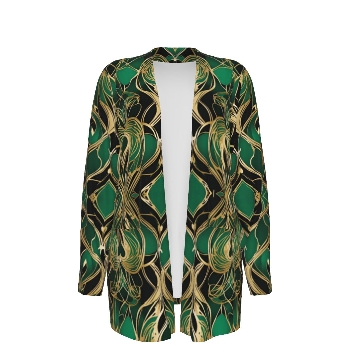 PGP Holiday Eros Époque Shawl Shirt - Emerald & Gold Art Deco Design
