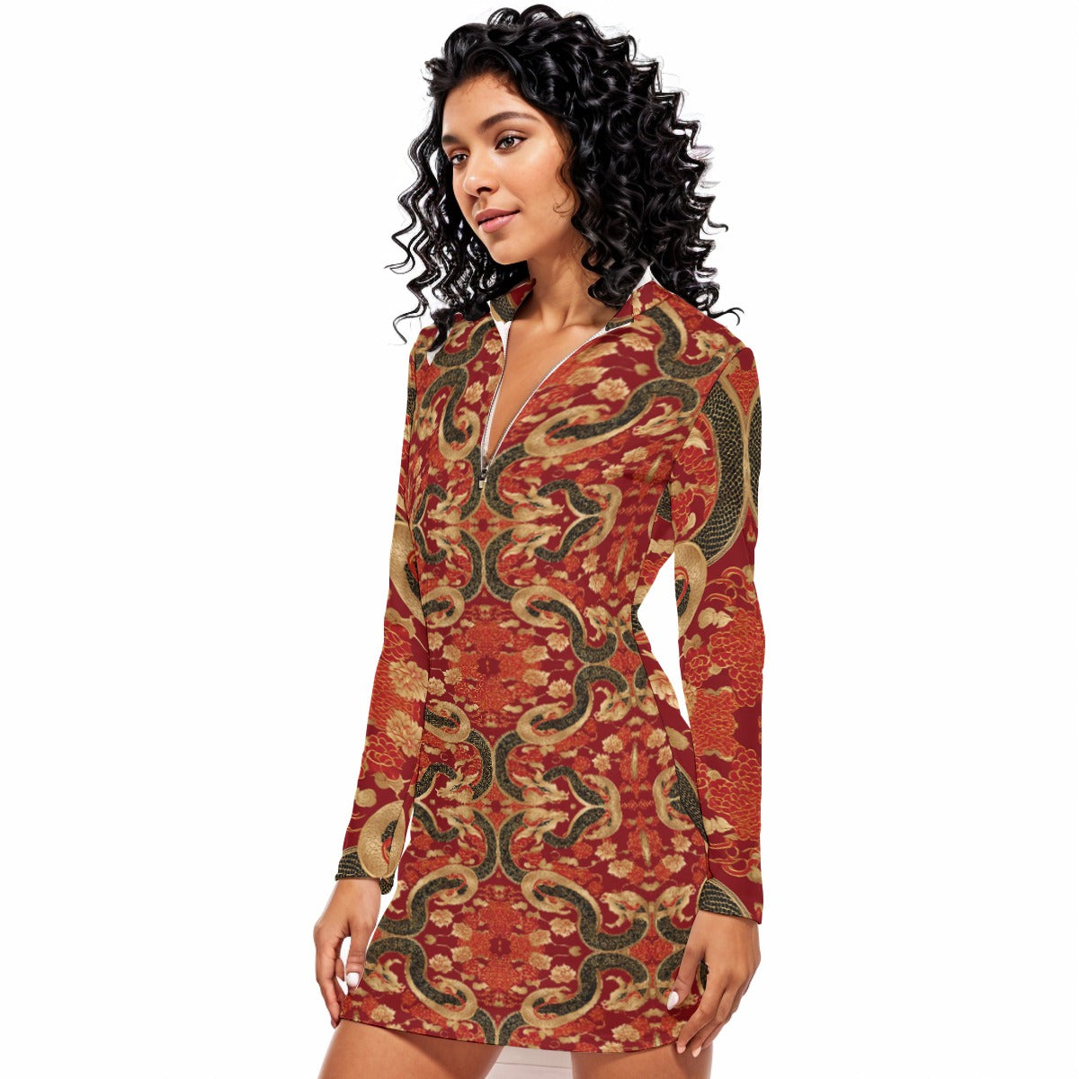 PGP Holiday Lunar Balance Zip Front Body Contour Dress - Year of the Snake Elegance