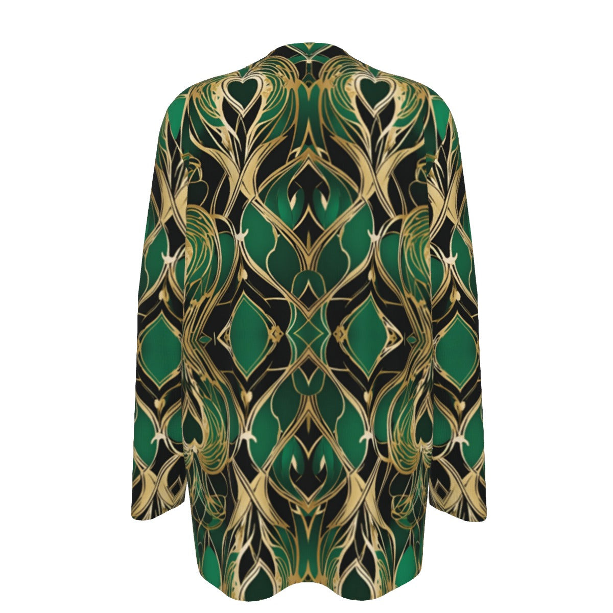 PGP Holiday Eros Époque Shawl Shirt - Emerald & Gold Art Deco Design