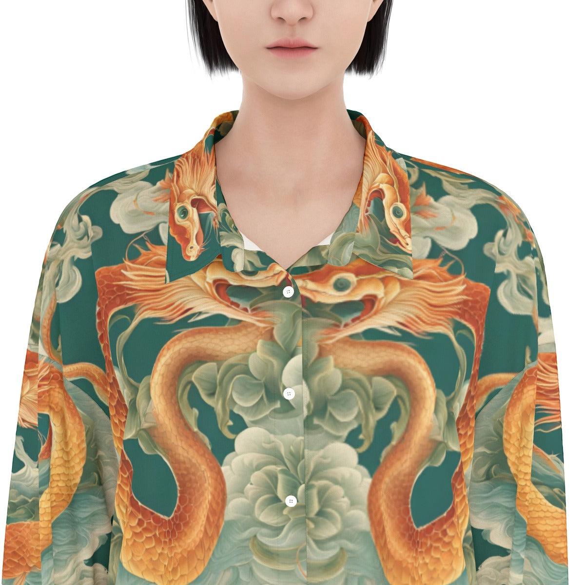 PGP Holiday Women's Rayon Long Shirt Dress | Jade Fortune Green & Aqua | Health, Wealth & Abundance