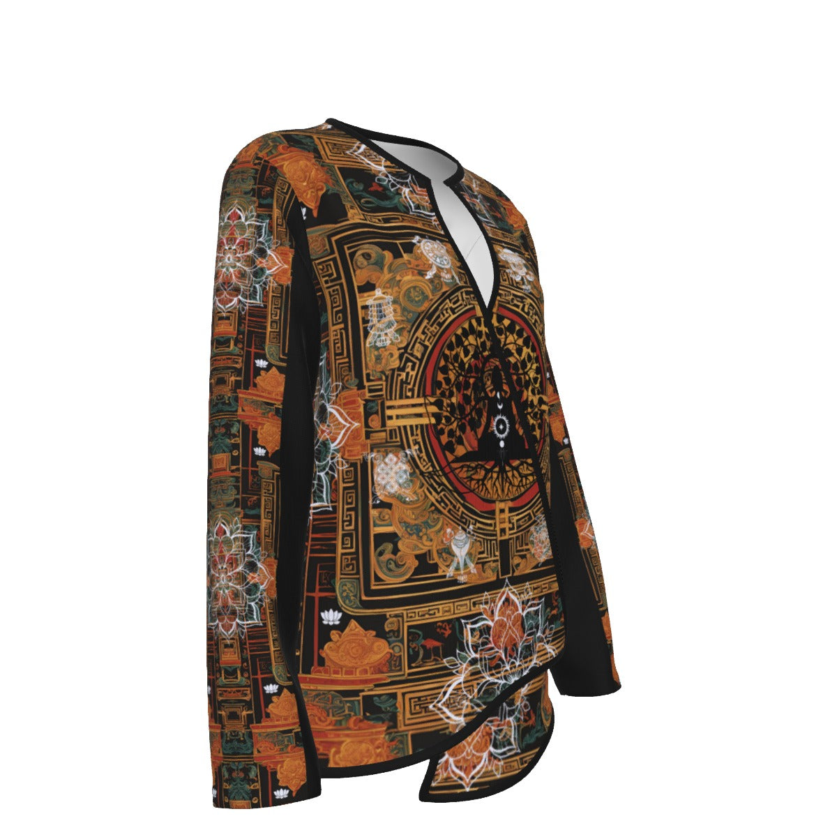 PGP Holiday Tibetan Ember Open Surplice Top – Exotic V-Neck Outerwear - Black