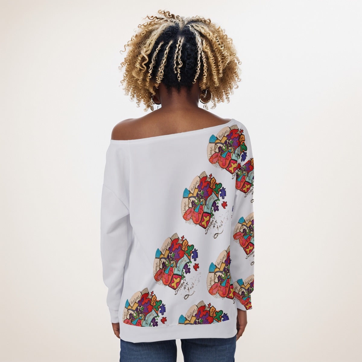 All-Over Print Oversized Women's Off-Shoulder Sweatshirt