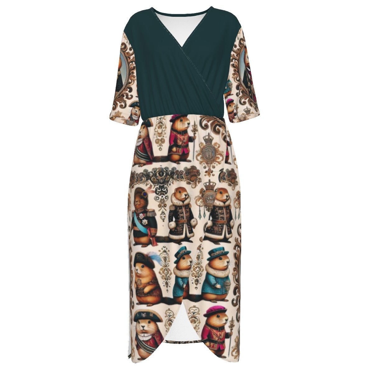 PGP Holiday Groundhog Monarchy Half-Sleeve V-Neck Sarong Gown – Effortless Elegance & Comfort!