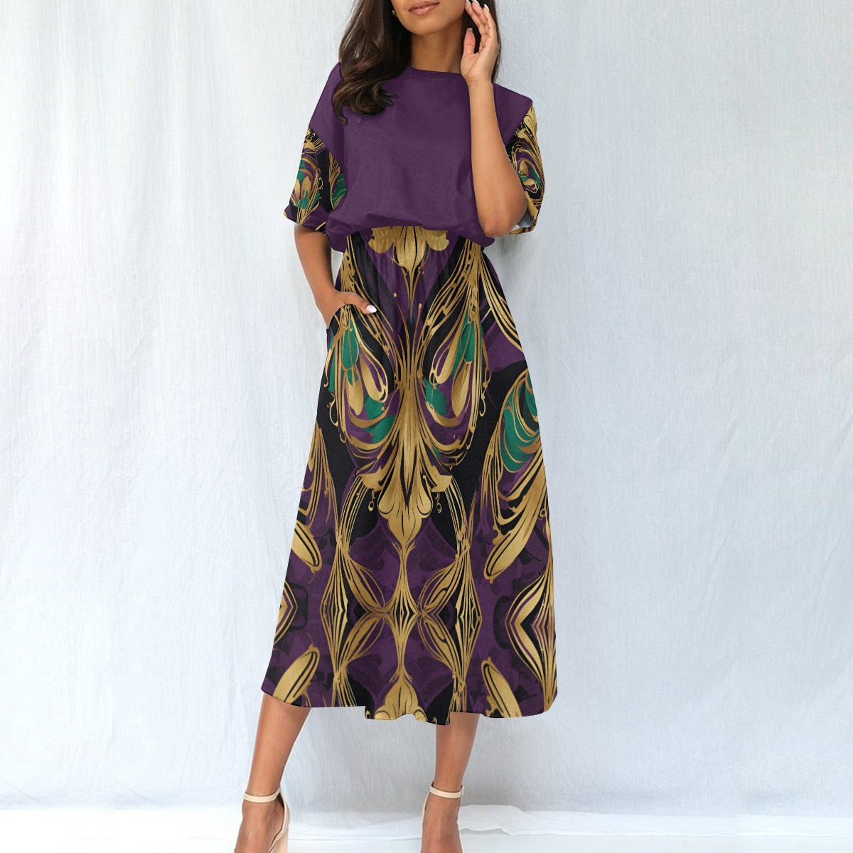 PGP Holiday Mardi Gras Lunaria Gown – Elegant, Flowy & Flattering Elastic Waist Dress