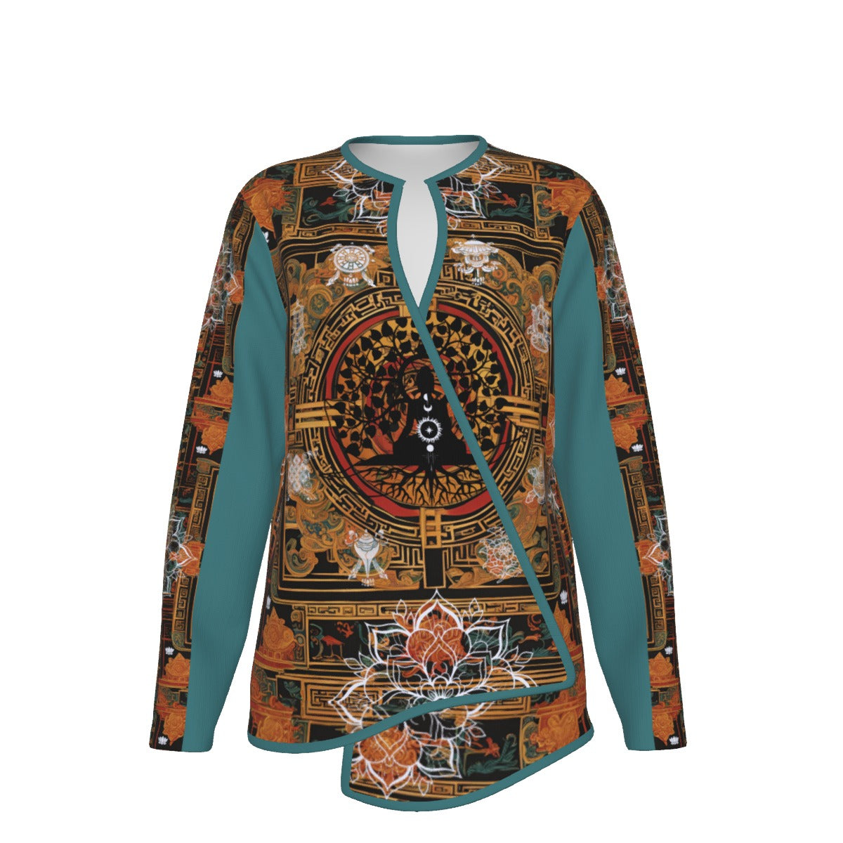 PGP Holiday Tibetan Ember Open Surplice Top – Exotic V-Neck Outerwear - Teal