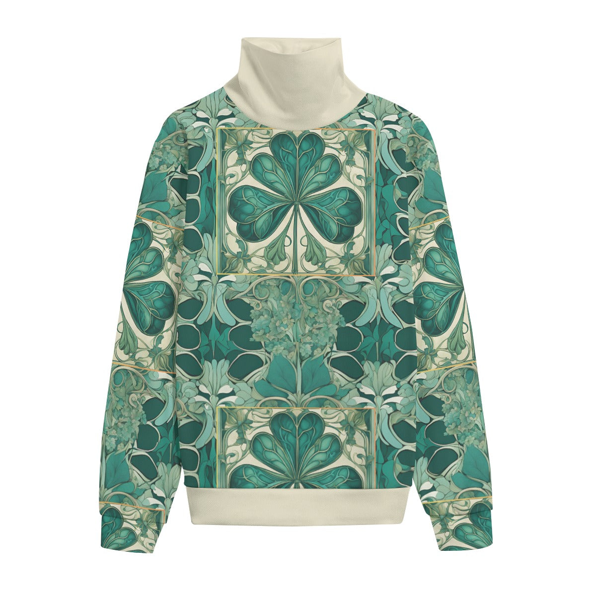 PGP Holiday Nouveau Shamrock Turtleneck Sweater – Premium Knitted Fleece, Unisex Saint Patrick’s Day