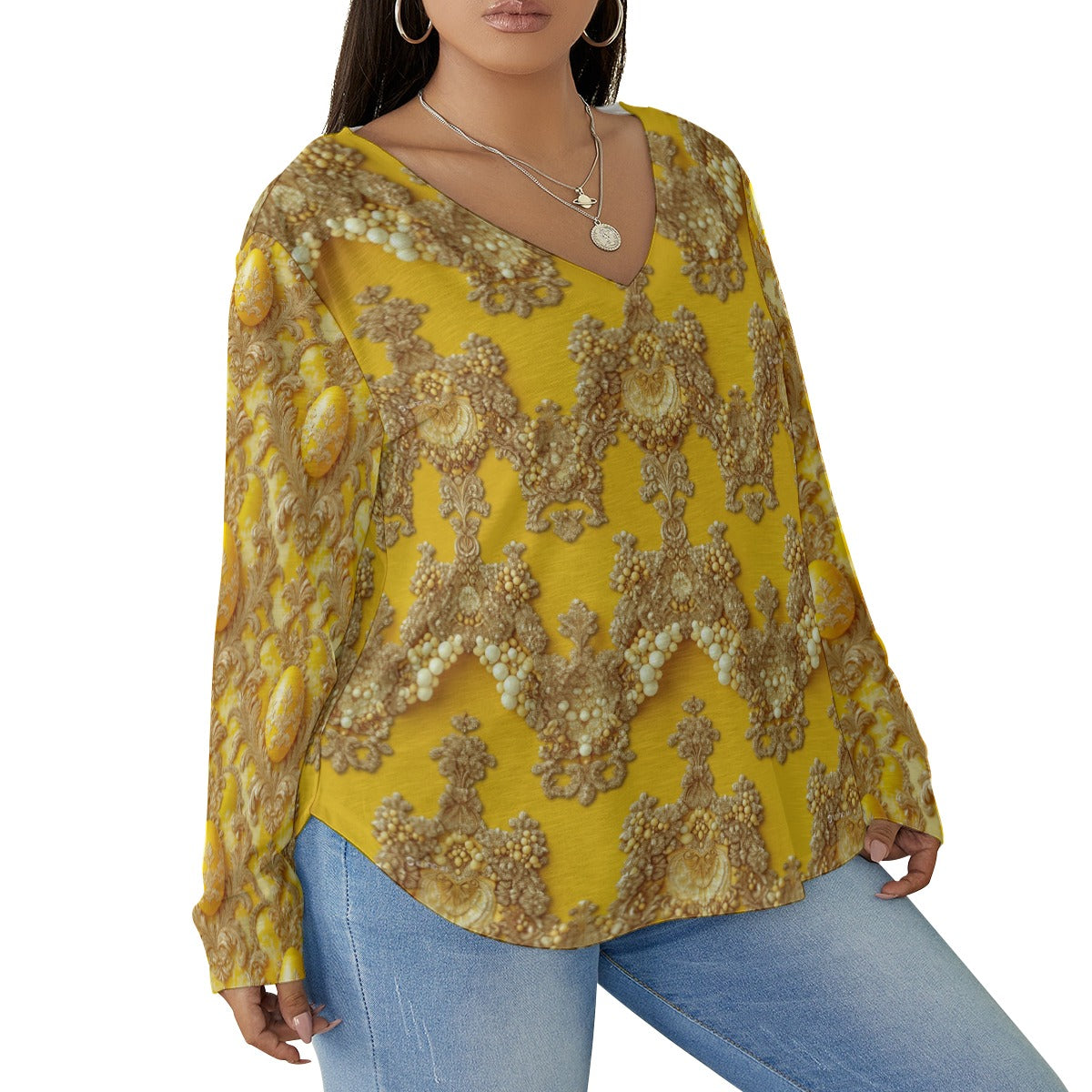 PGP Holiday Buttercream Frosting V-neck T-shirt with Curved Hem (Plus Size)