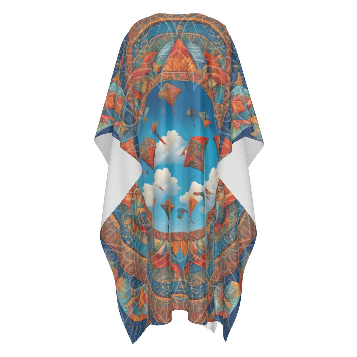 Makar Sankranti Celebration Imitation Silk V-neck Kaftan - Kite Mandala Madhubani-inspired