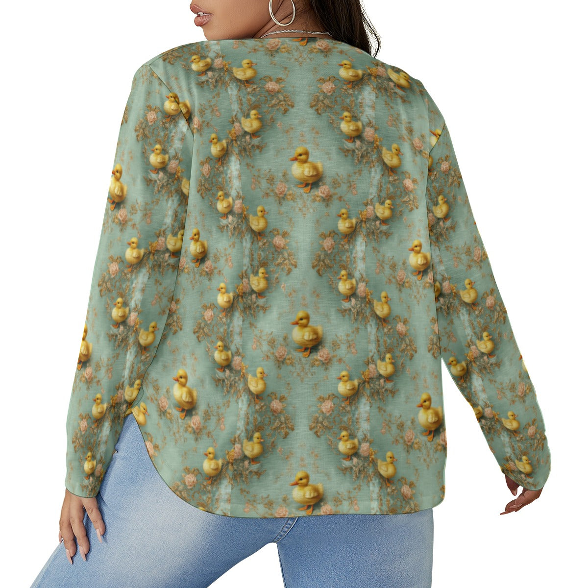 PGP Holiday Blue-Bill Charm V-Neck T-Shirt with Curved Hem (Plus Size)