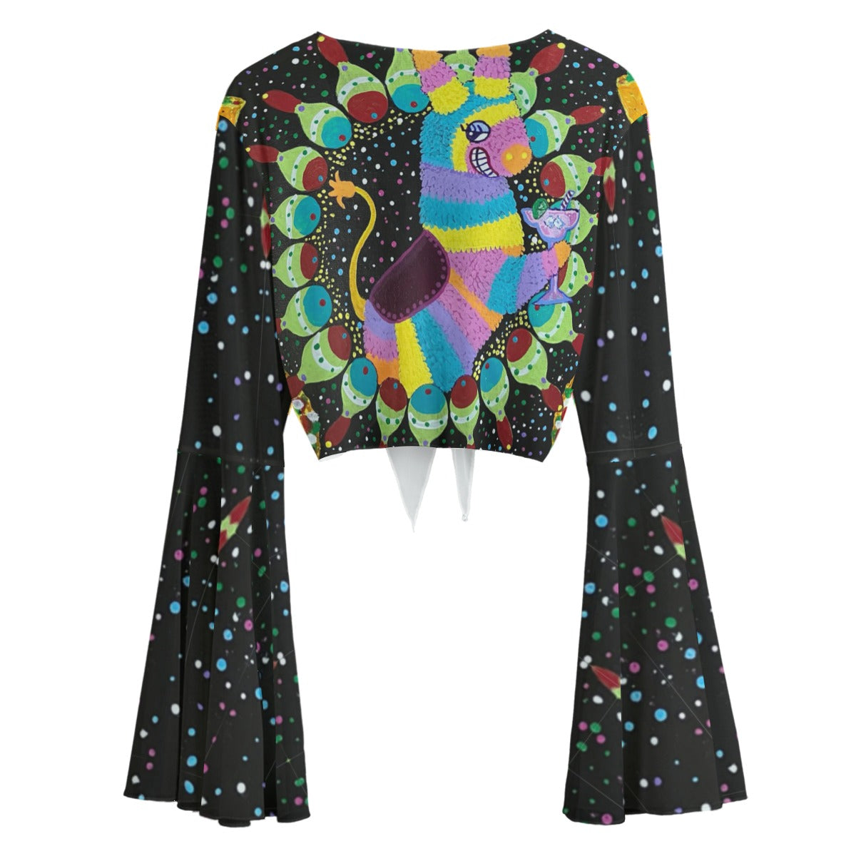 PGP Holiday Margeaux Piñata Cantina Tie Front Flare Sleeve Blouse