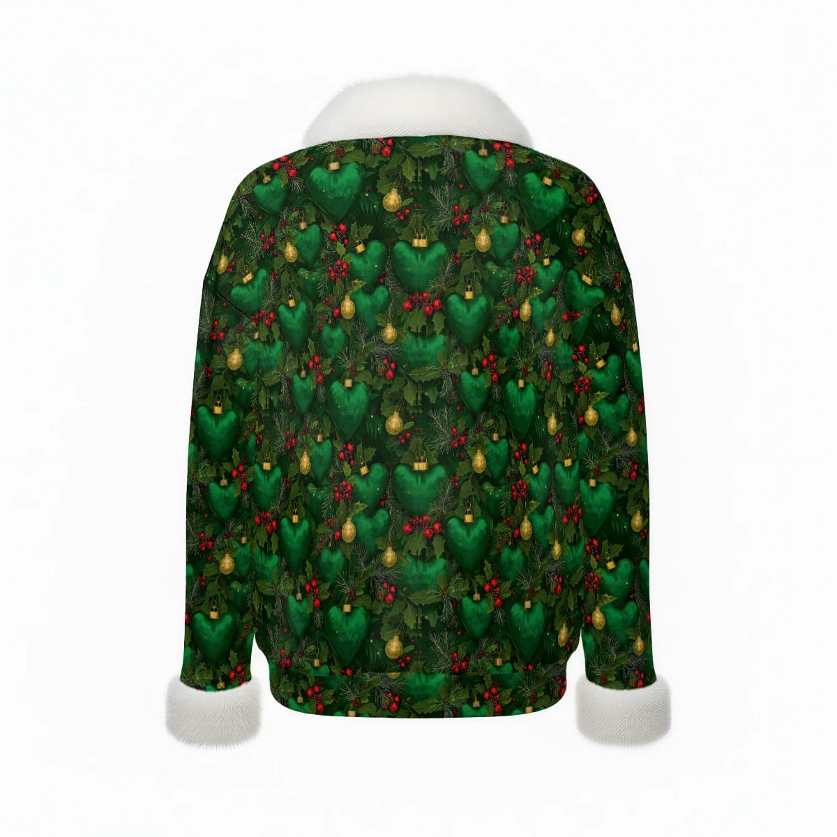 PGP Holiday 2025 Evergreen Heart Faux Knit V-Neck Sweater Top with Fur Trim - Voted # 1