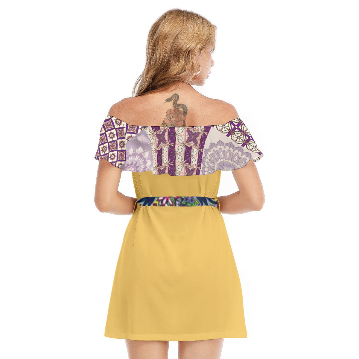 PGP Margeaux Super Mom Chiffon Lotus Leaf Dress – Off-Shoulder Ruffle Elegance for Spring Days