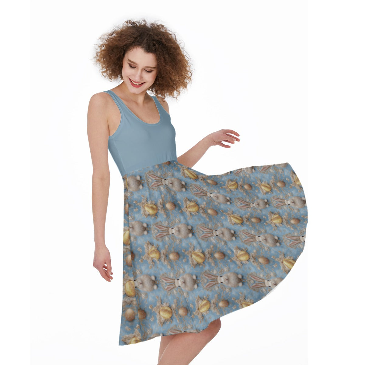 PGP Holiday Meadow Bunny Women's Sleeveless Dress – Elegant & Breezy Easter Fashion