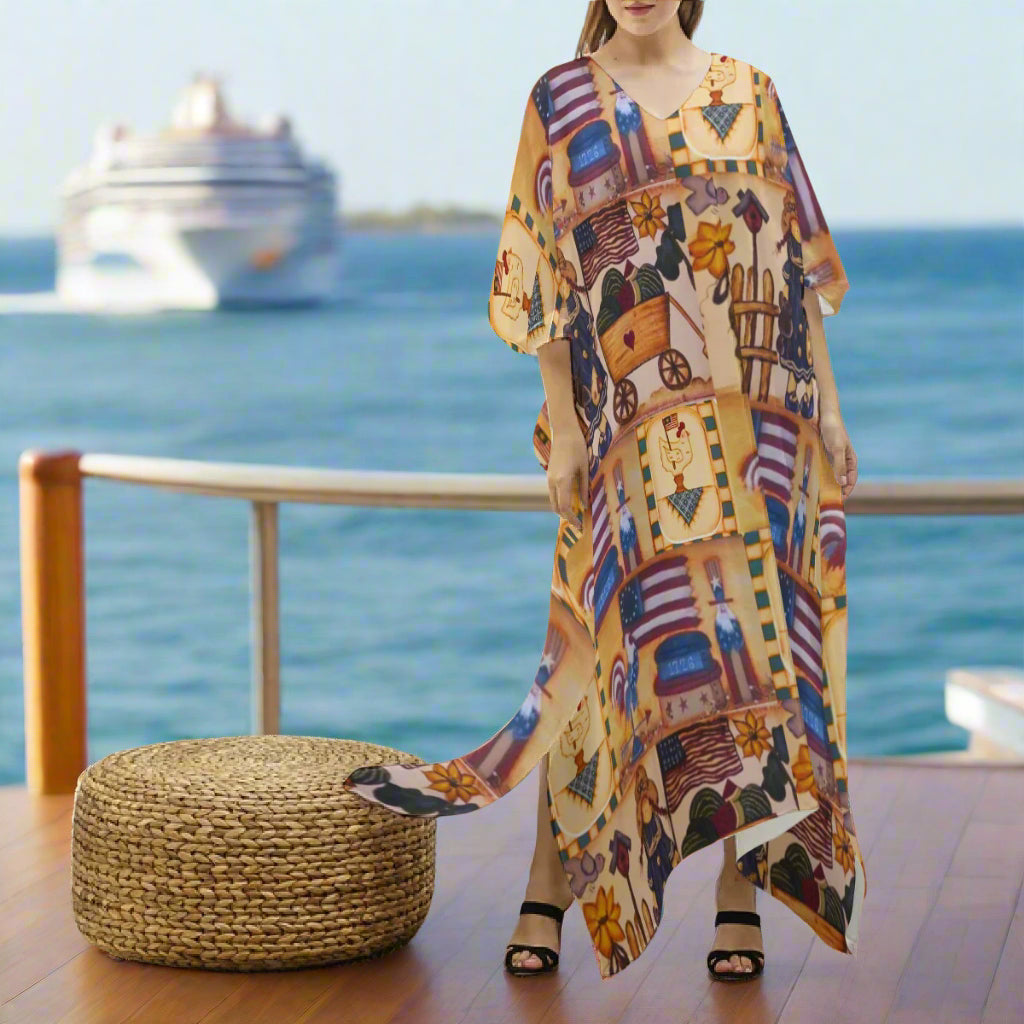 Suzanne Independence Day Light as Silk V-Neck Cruise Kaftan – Multi-Use Resortwear by PGP Holiday