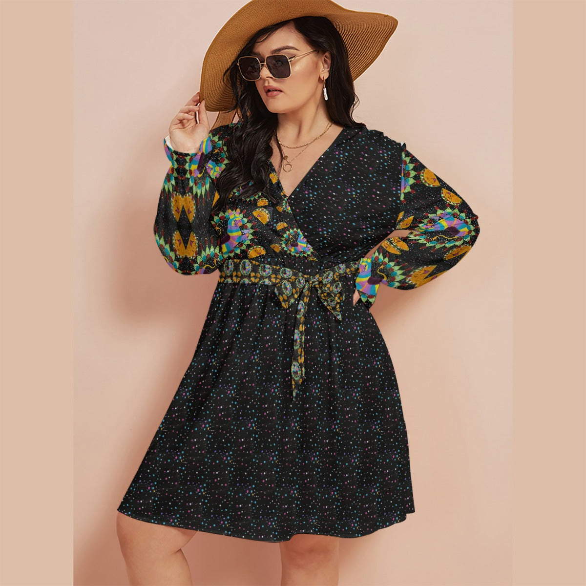 PGP Holiday Margeaux Piñata Cantina Margarita V-neck Dress With Waistband (Plus Size)