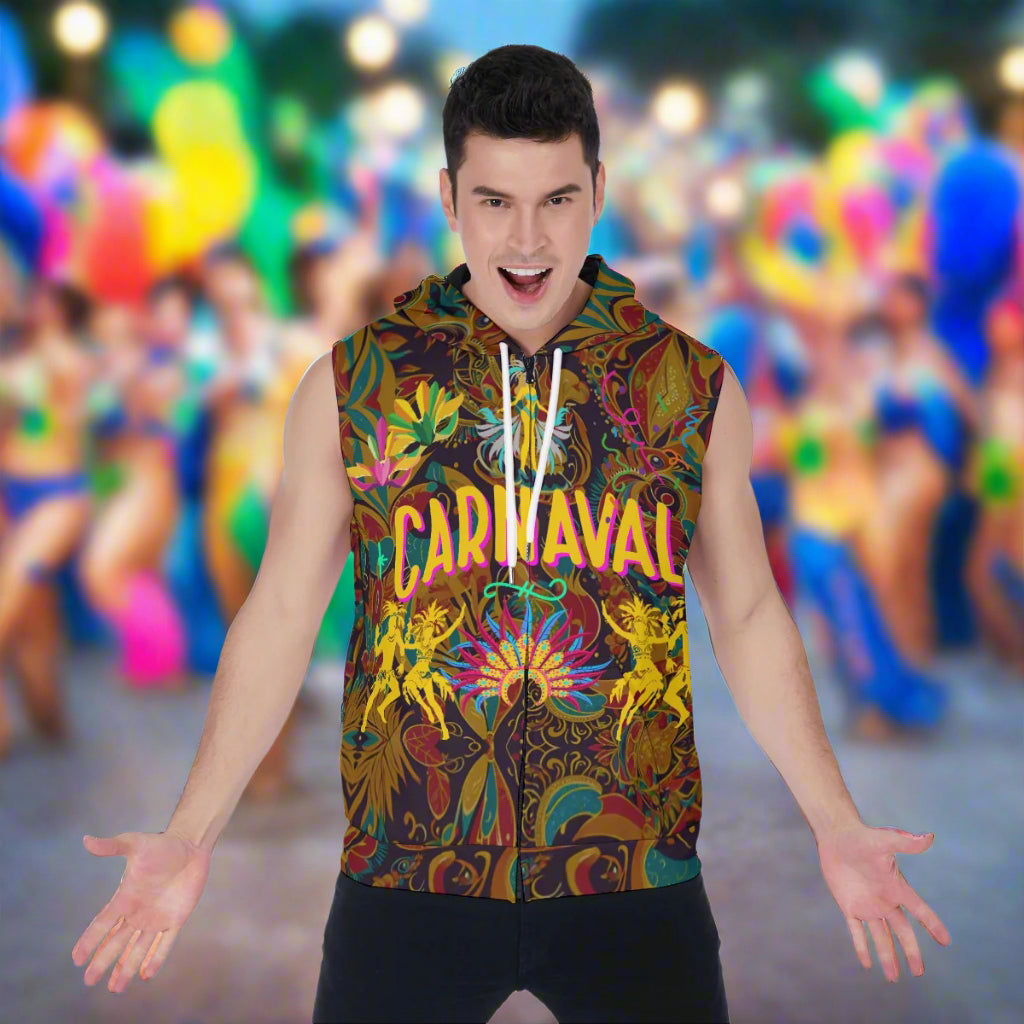 PGP Holiday Carnaval Men's Zipper-Up Sleeveless Hoodie – Athletic Slim Fit for Ultimate Comfort