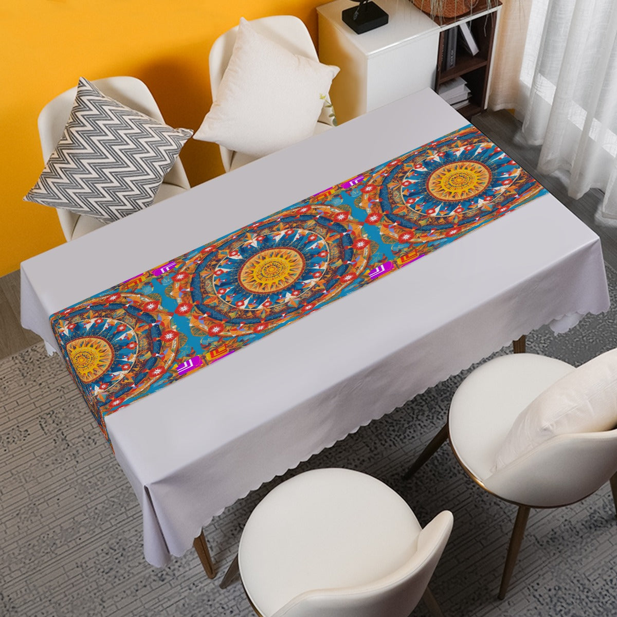 Makar Sankranti Table Runner - Sun & Kite Mandala Festival Decoration | Rectangle 270(gsm)