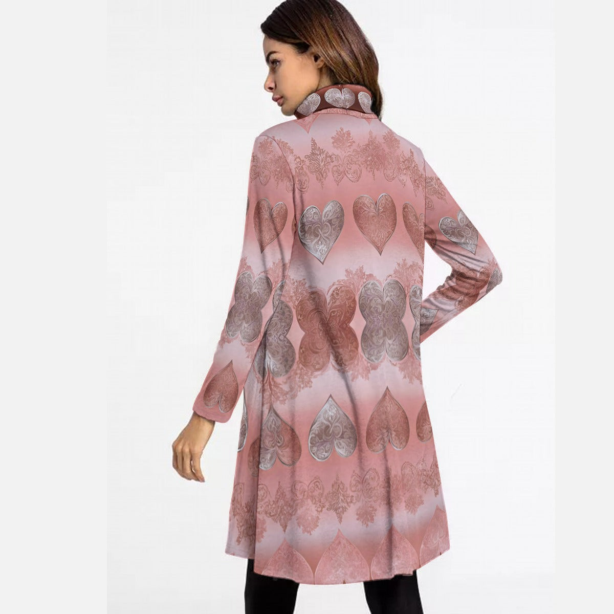 PGP Holiday She Prefers Silver Line - Black Tea - "Whisper-Wrap" Loose Roll Neck Long Sleeve Dress