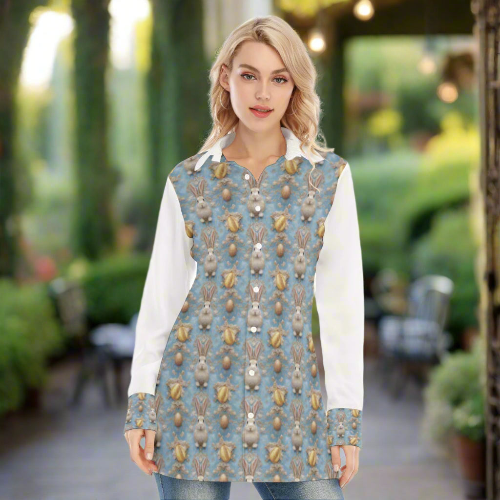 PGP Holiday Meadow Bunny Women's Easter Long Shirt – Stylish & Versatile Spring Wear
