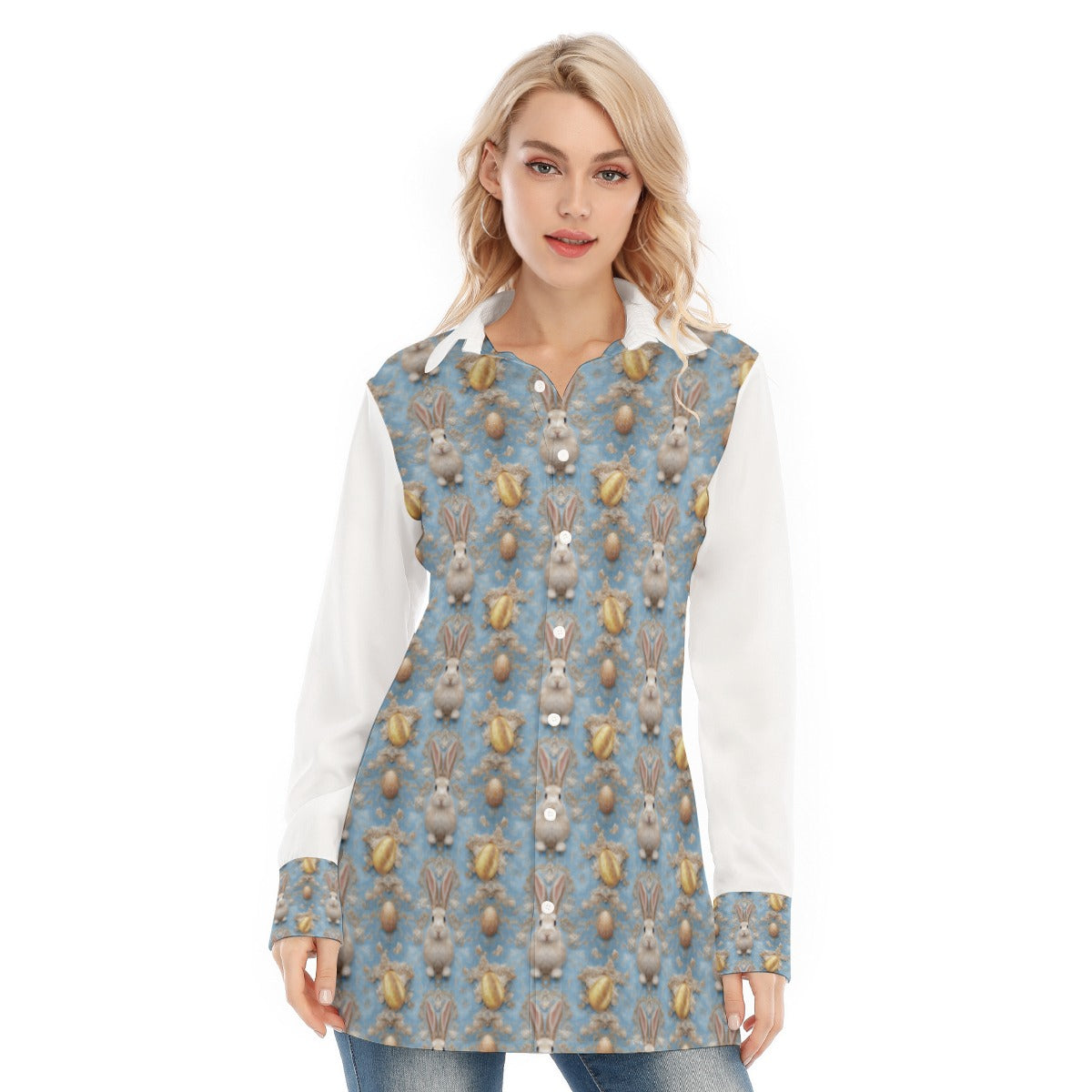PGP Holiday Meadow Bunny Women's Easter Long Shirt – Stylish & Versatile Spring Wear