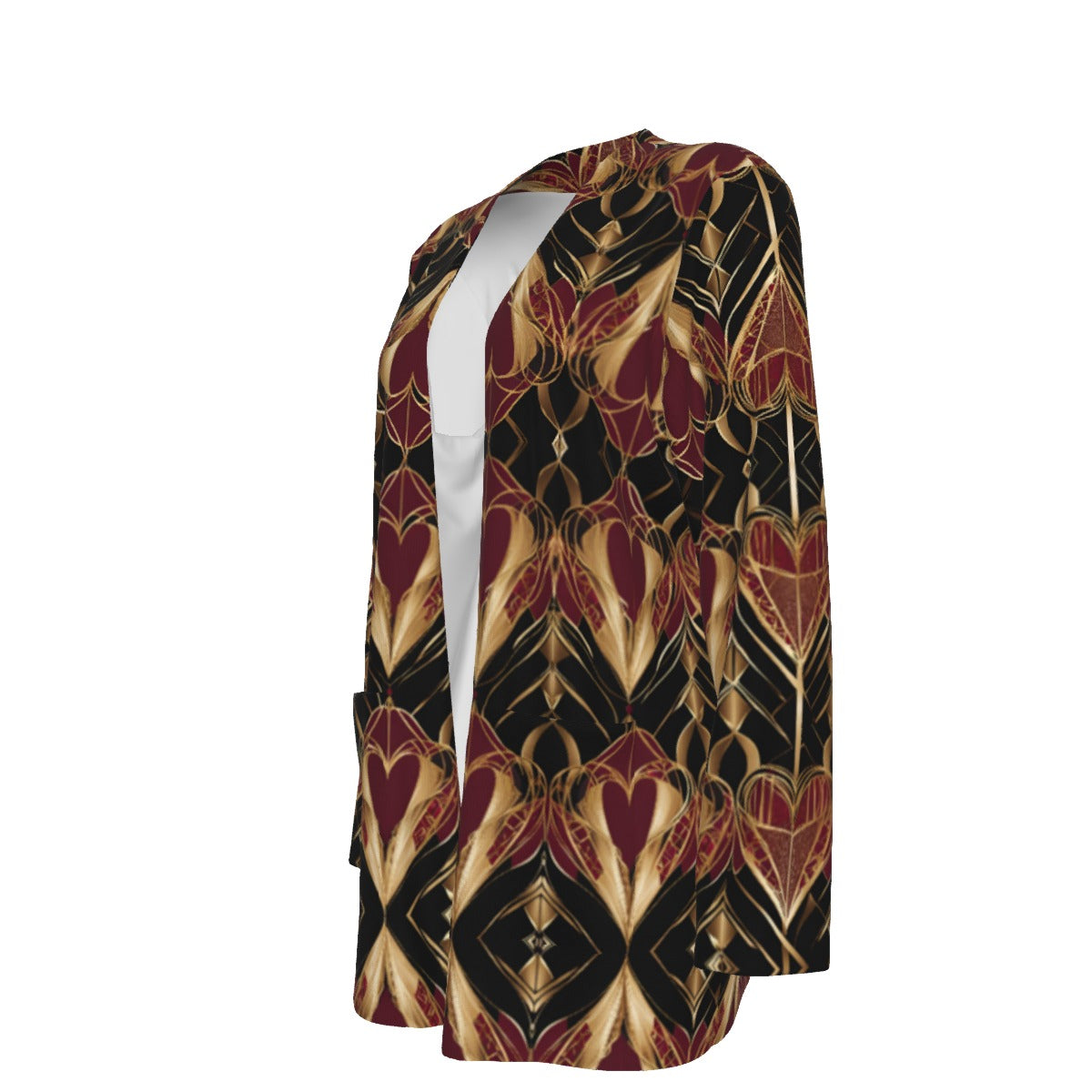 PGP Holiday Eros Époque Pocket Cardigan - Crimson & Gold Art Deco Design